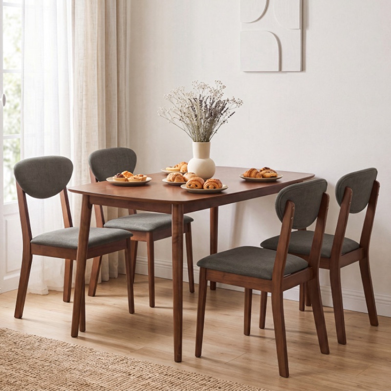 5-Piece Dining Set For 4 With Rectangular Table & Fabric Chairs For Living Room-Gray