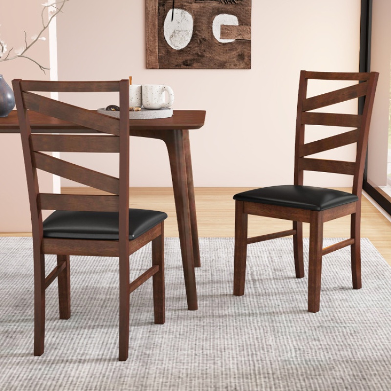 Dining Chairs Set Of 2 Kitchen Side Chairs With Rubber Wood Legs-Walnut