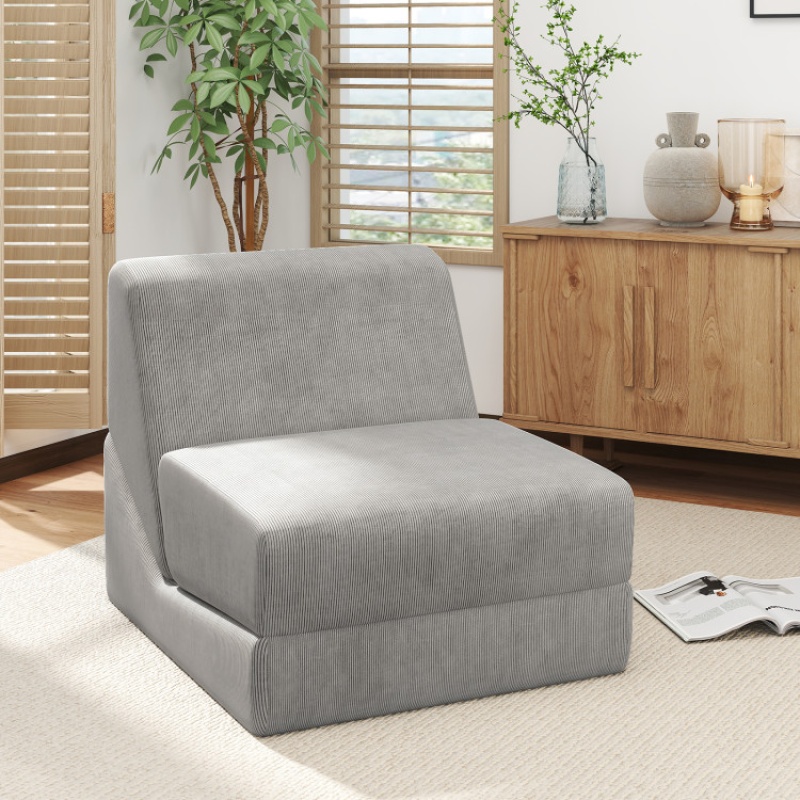 3-In-1 Folding Sofa Bed With Washable Zippered Cover-Gray