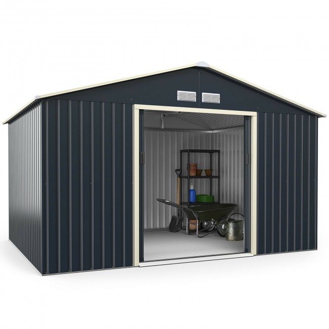 11 X 8 Feet Metal Storage Shed For Garden And Tools With 2 Lockable Sliding Doors