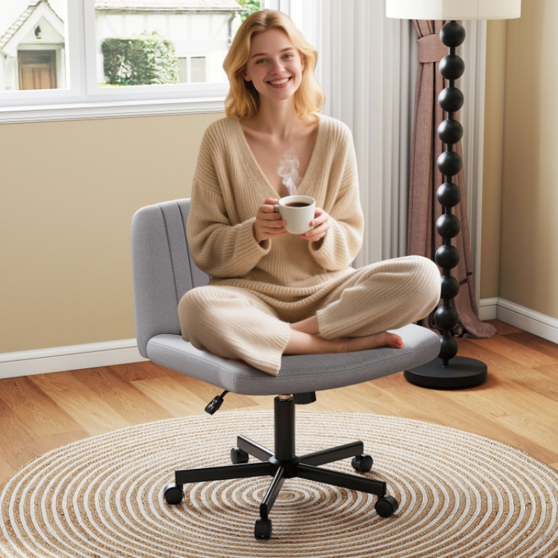 Criss Cross Chair With Wheels Cross-Legged Swivel Desk Chair With Soft-Padded Wide Seat-Gray