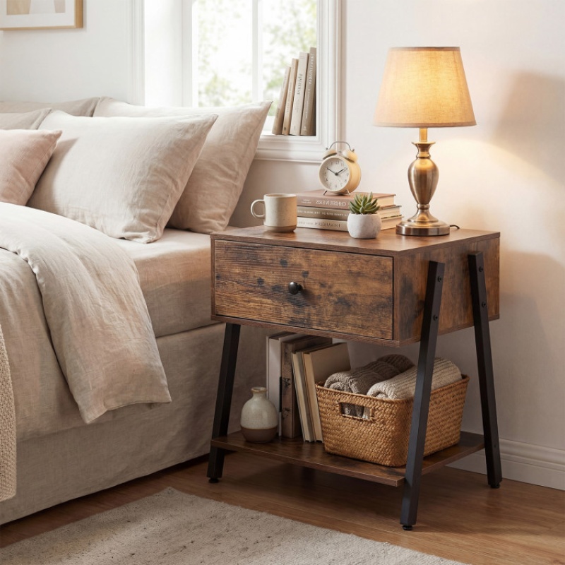 Industrial Nightstand With Drawer