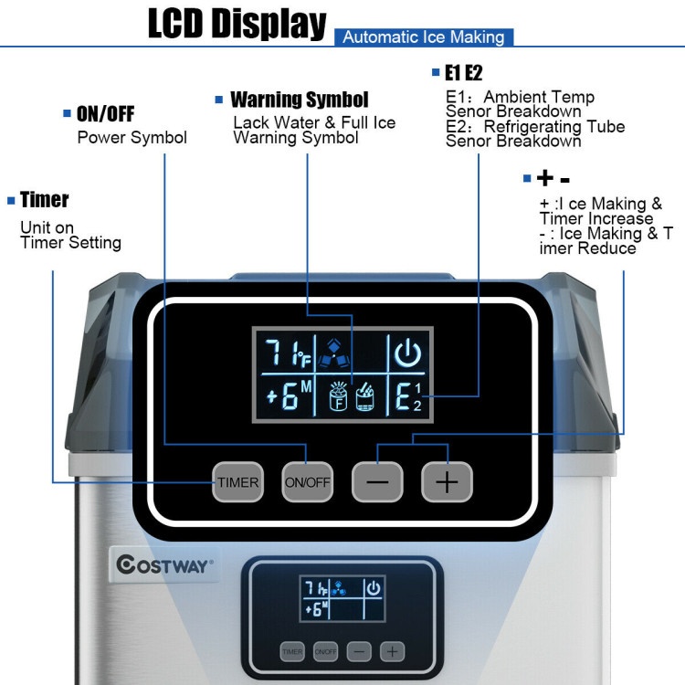 48 Lbs Stainless Self-Clean Ice Maker With Lcd Display