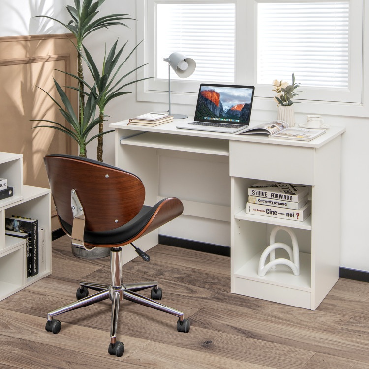 Wooden Computer Desk With CPU Stand - White