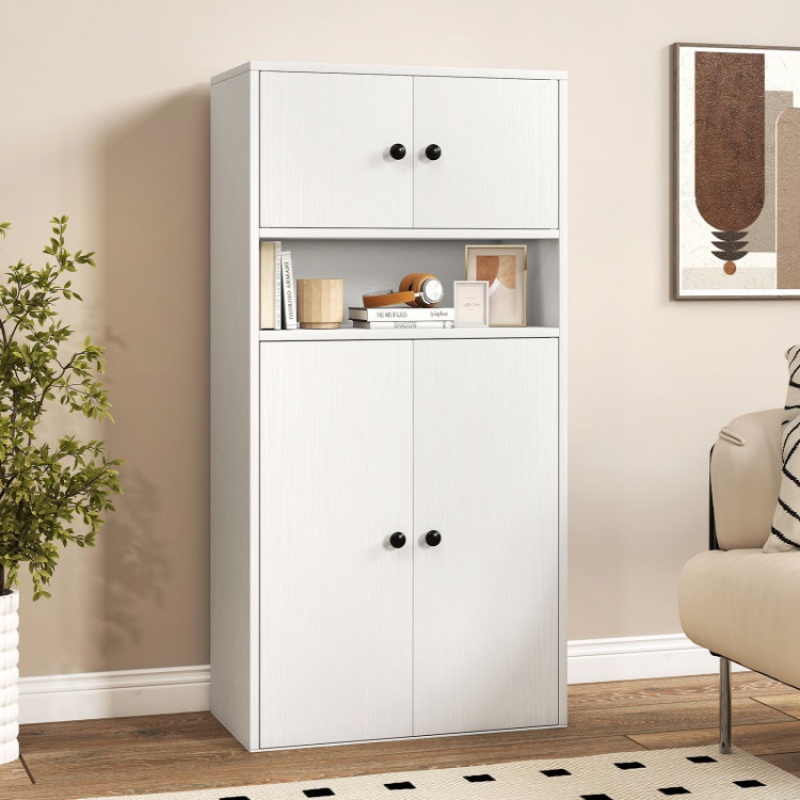 44 Inches Tall Bookshelf With Doors And Adjustable Shelf-1 Piece