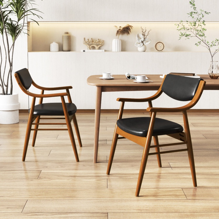 Wooden Dining Chair Set Of 2 With Padded Seat And Back-Black