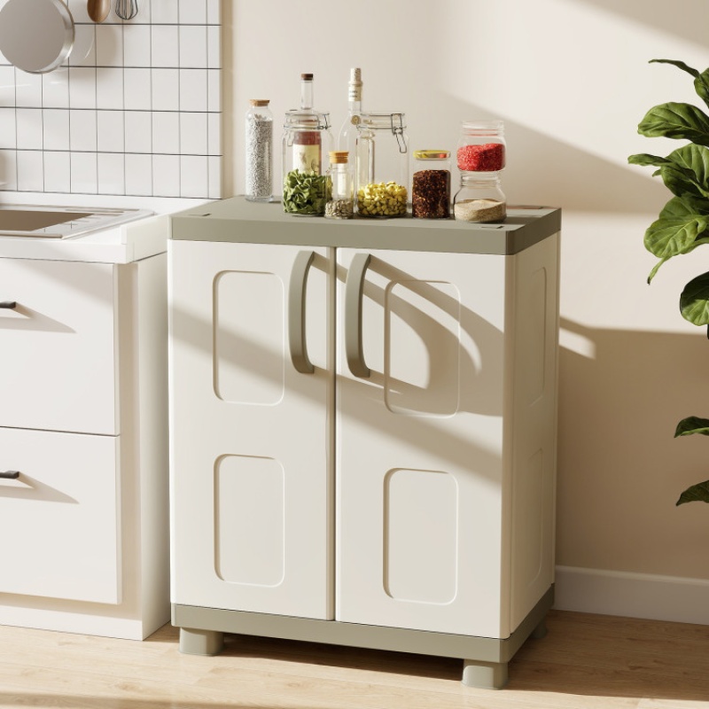 Freestanding Buffet Cabinet Sideboard With 2 Doors And Adjustable Shelves For Kitchen And Garage-Beige
