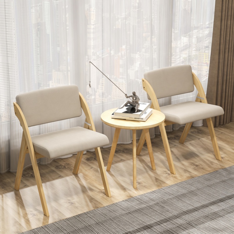 Set Of 2 Folding Kitchen Dining Chairs With Rubber Wood Legs-Natural