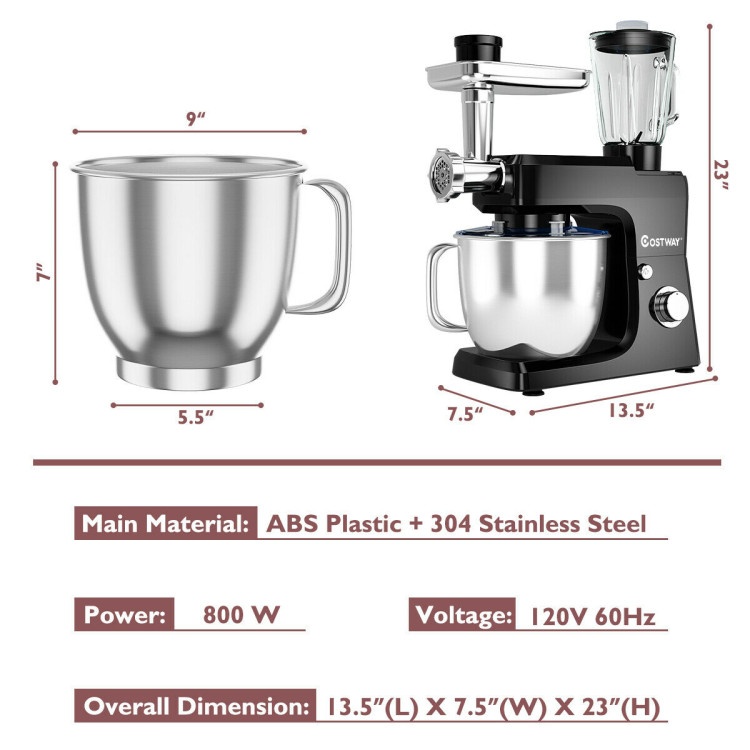 3-In-1 Multi-Functional 6-Speed Tilt-Head Food Stand Mixer