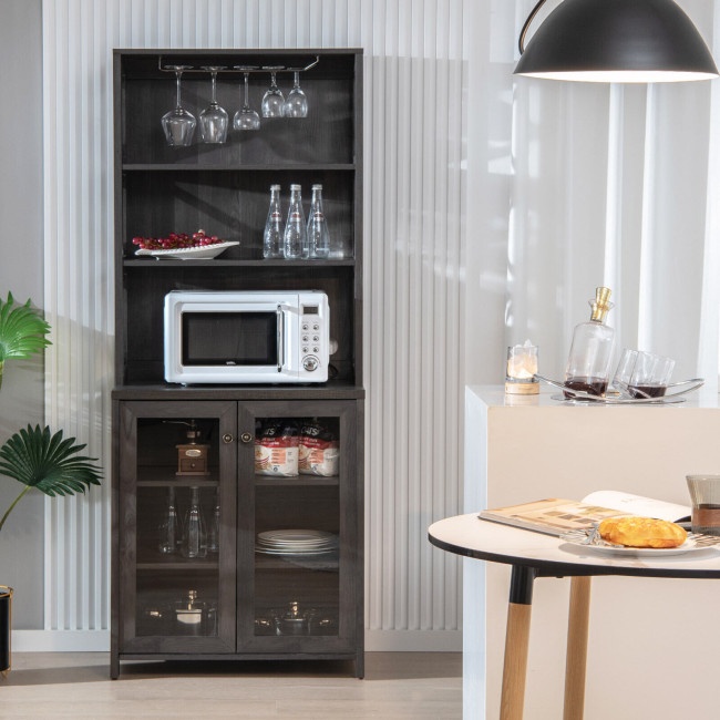 Tall Freestanding Bar Cabinet Buffet With Glass Holder And Adjustable Shelf