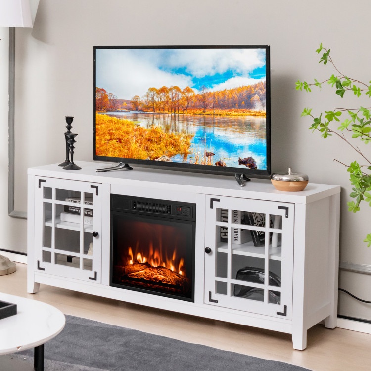 58 Inch Fireplace Tv Stand With Adjustable Shelves For Tvs Up To 65 Inch-White