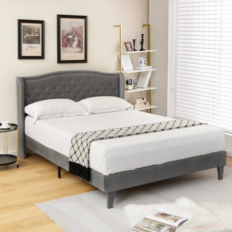 Full/Queen Size Upholstered Platform Bed Frame With Button Tufted Headboard-Full Size