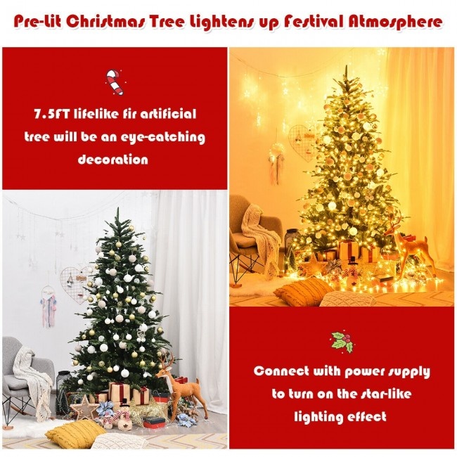 7.5 Feet Pre-Lit Aspen Fir Hinged Artificial Christmas Tree With 700 ...