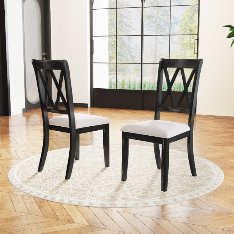 Dining Chairs Set Of 2 Kitchen Side Chairs With Curved Cross Back-Beige