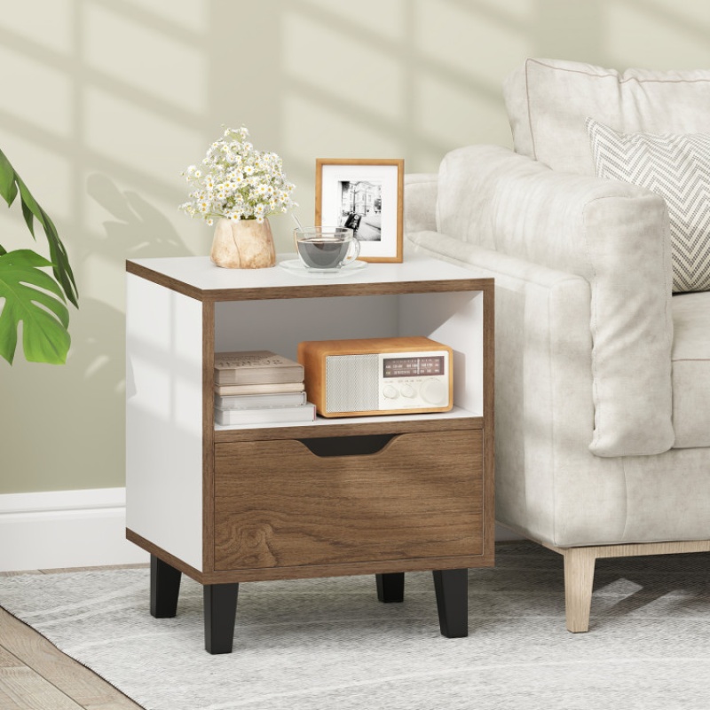 Nightstand With Drawer and Open Storage Shelf