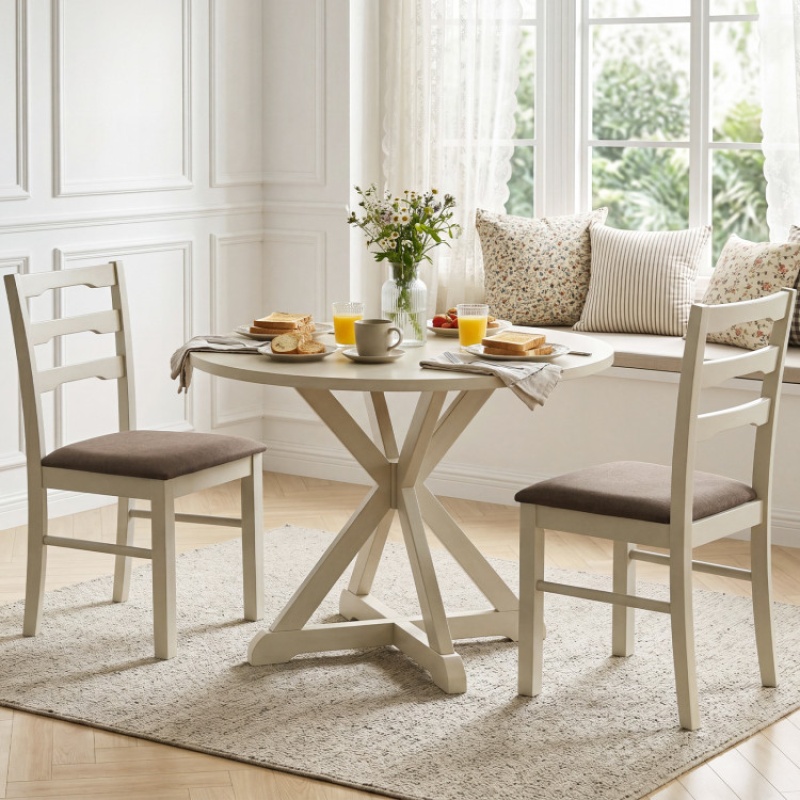 Set of 2 Linen Style Upholstered Dining Chairs
