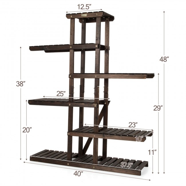 6 Tier Wood Plant Stand With Vertical Shelf Flower Display Rack Holder