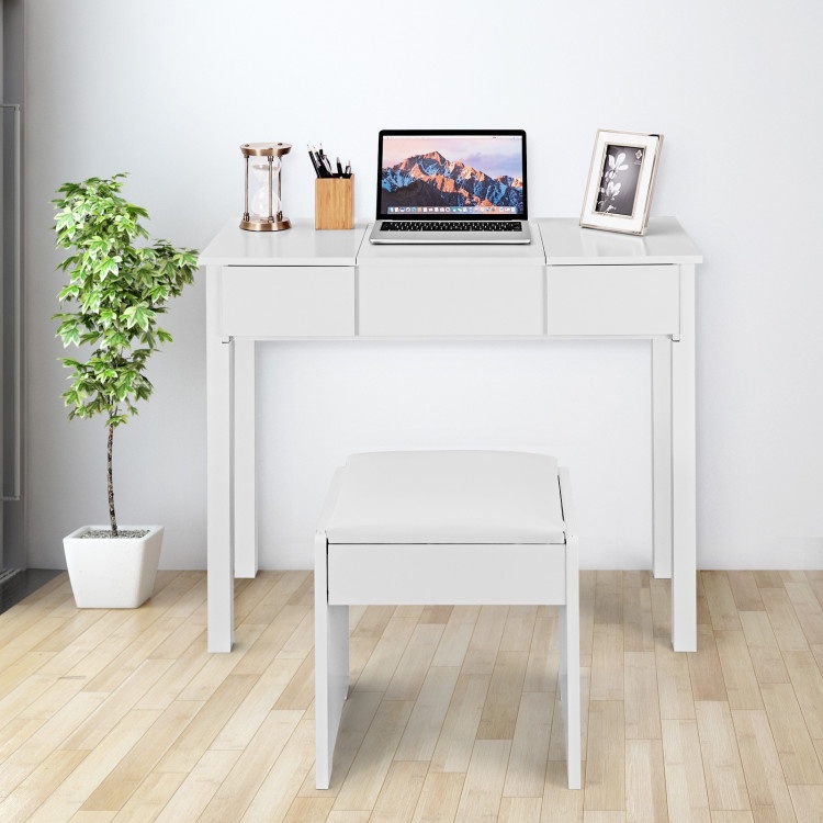 White Vanity Makeup Dressing Table Set with Stool