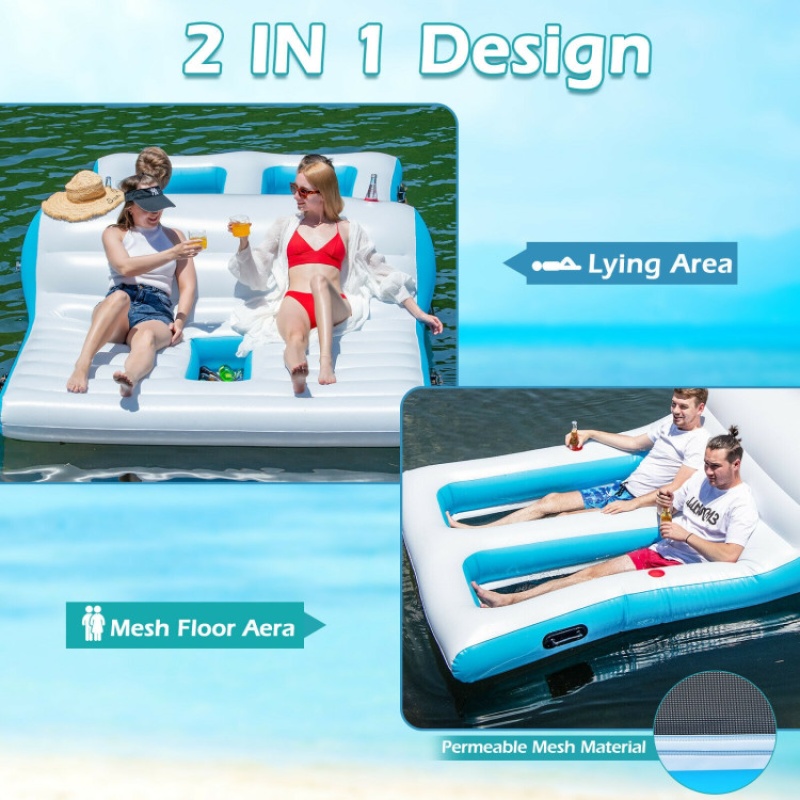 Floating 4-Person Inflatable Lounge Raft With 130W Electric Air
