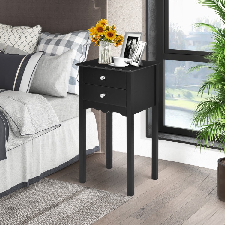 Side Table End Accent Table With 2 Drawers-Black