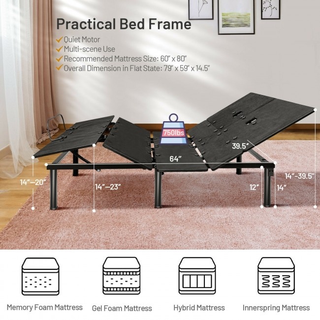 Queen Size Adjustable Bed Base With Head And Foot Adjustment
