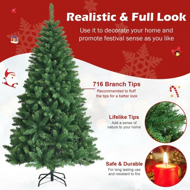 6 Feet 716Tips Pvc Hinged Artificial Christmas Tree With Metal Stand
