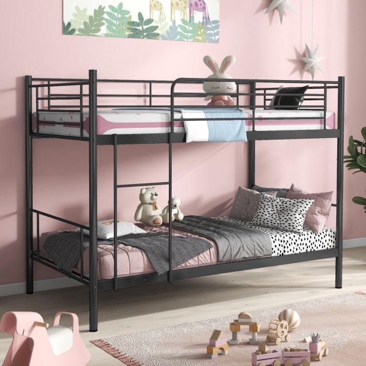 Metal Bunk Bed With Ladder And Full-Length Guardrails-Black