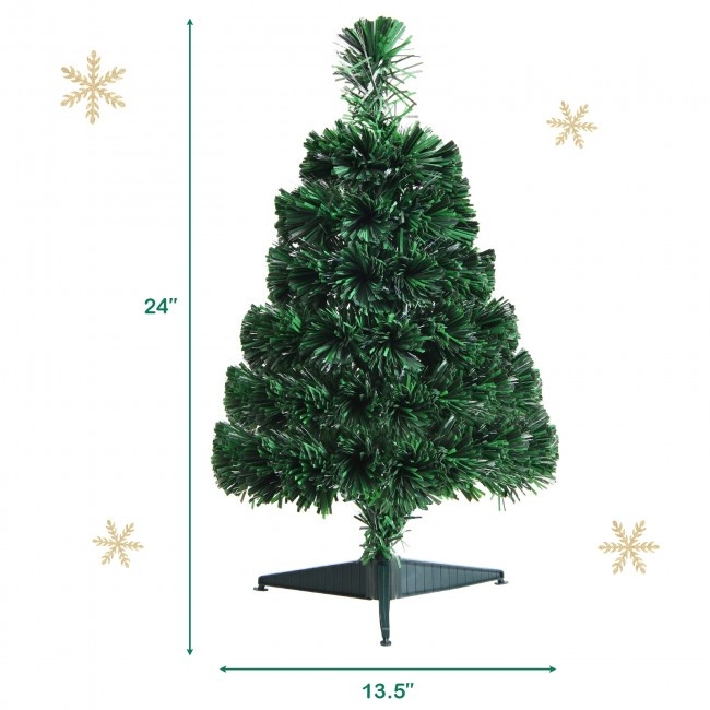 2 Feet Pre-Lit Fiber Optic Pvc Artificial Christmas Tree Tabletop With Stand