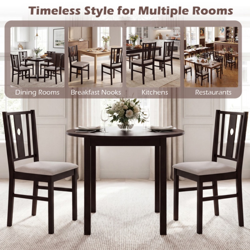 Set of 2 Rubber Wood Kitchen Chairs with Fabric Padded Seat - Coffee