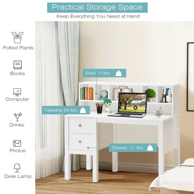 Home Office Workstation Laptop Table With Hutch And Drawers