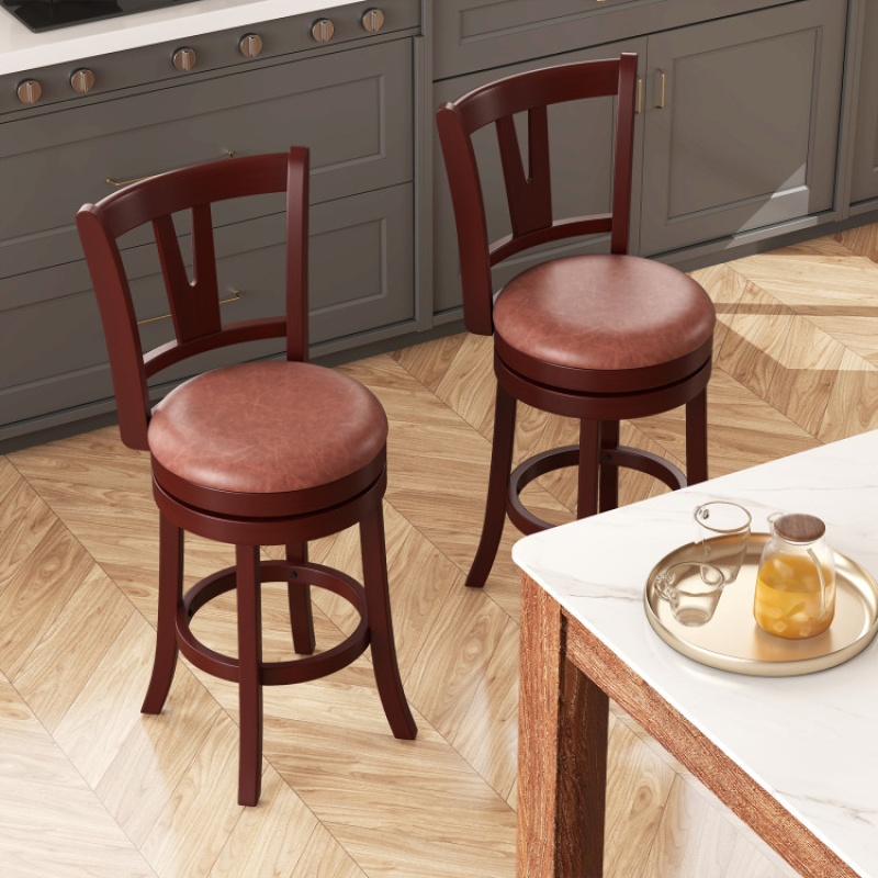 Set Of 2 Counter Height Swivel Barstools With High Backs And Footrests-26 Inches