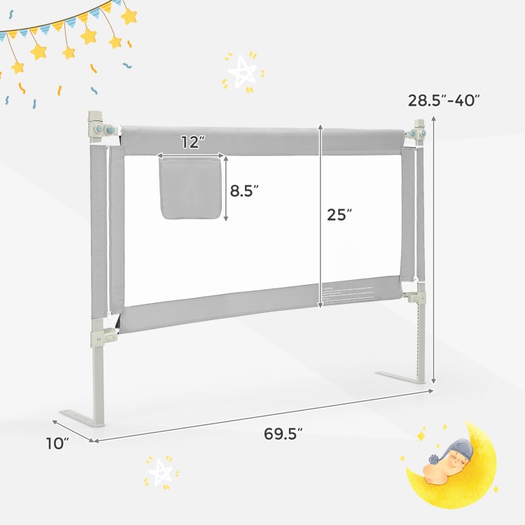 57 Inch Toddlers Vertical Lifting Baby Bed Rail Guard With Lock
