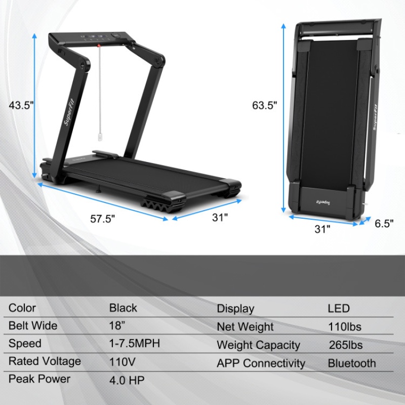 4.0 Hp Foldable Electric Treadmill With Led Touch Screen And App Connection