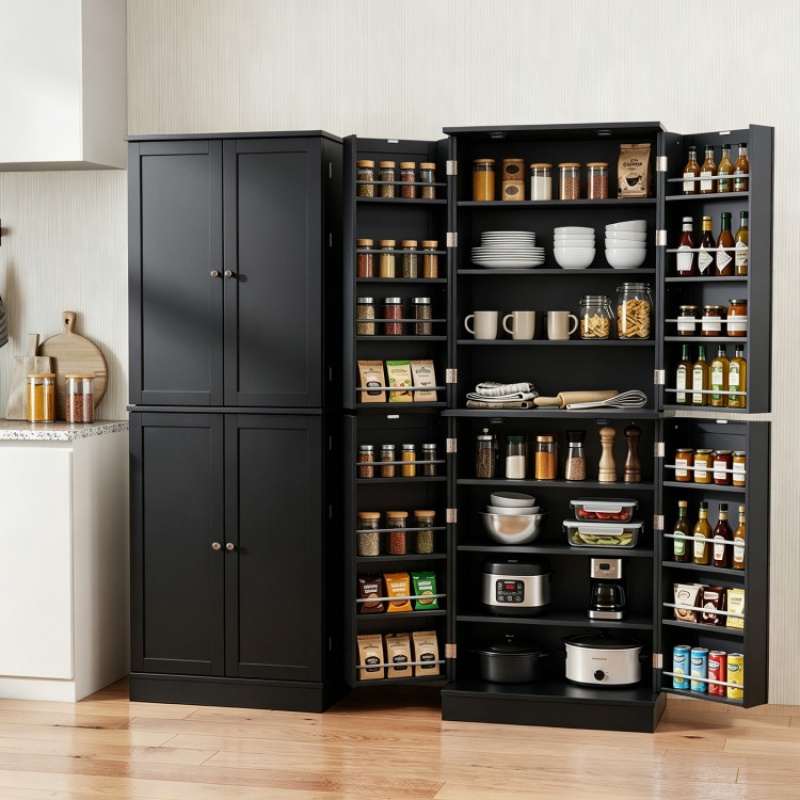 Kitchen Pantry Cabinet 65.5 Inch Freestanding Tall Buffet Cupboard