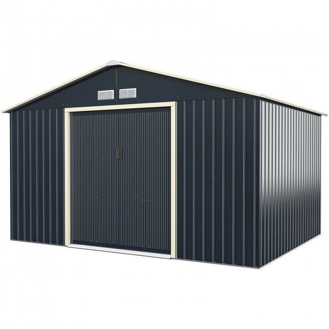 11 X 8 Feet Metal Storage Shed For Garden And Tools With 2 Lockable Sliding Doors