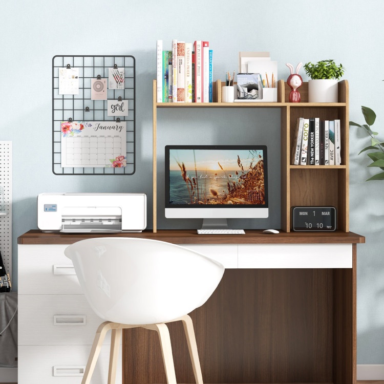 3-Tier Multipurpose Desk Bookshelf With 4 Shelves-Natural