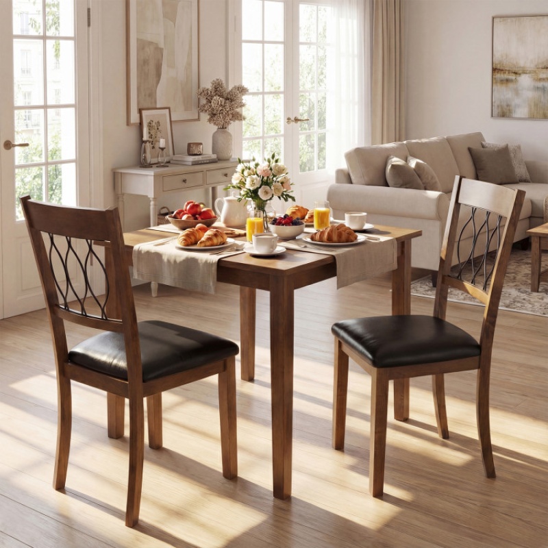 Set Of 2 Dining Chair Fabric/Faux Leather Upholstered With Padded Seat-Walnut