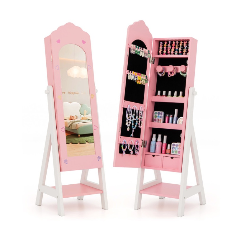 Kids Jewelry Organizer With Full Length Mirror Drawers And Storage Shelves