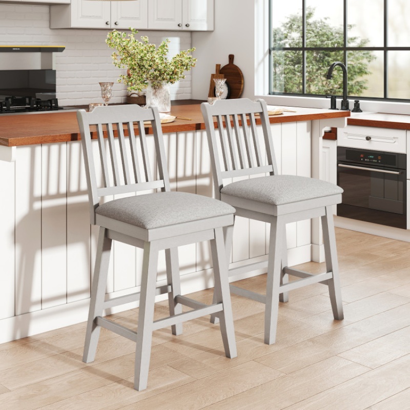 25 Inch Modern Bar Stools Set Of 2 With Upholstered Swivel Seat-Gray