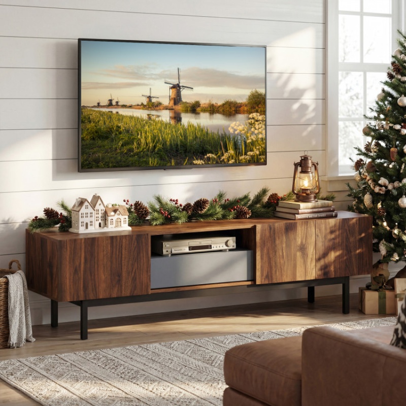 Modern Mid Century TV Cabinet with Drawer - Walnut