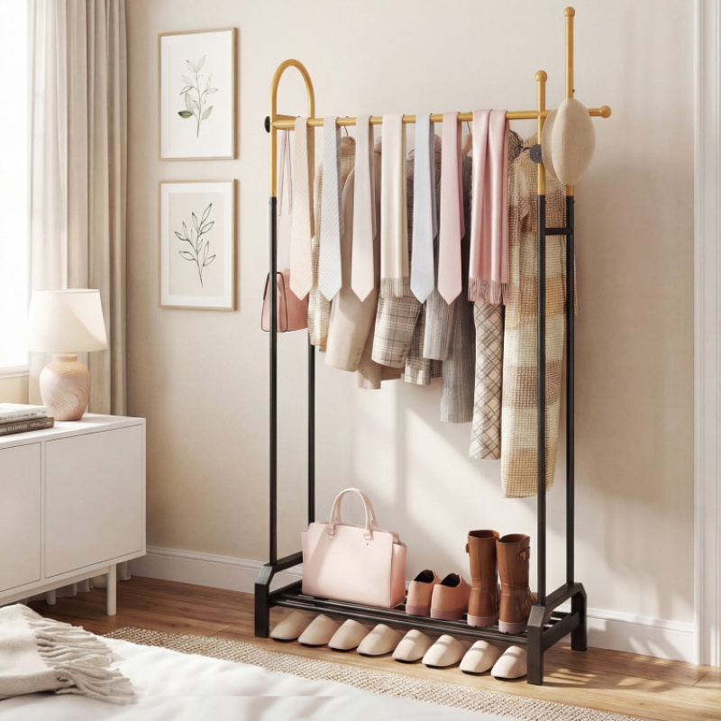 Double Rods Garment Rack For Hanging Clothes-Gold
