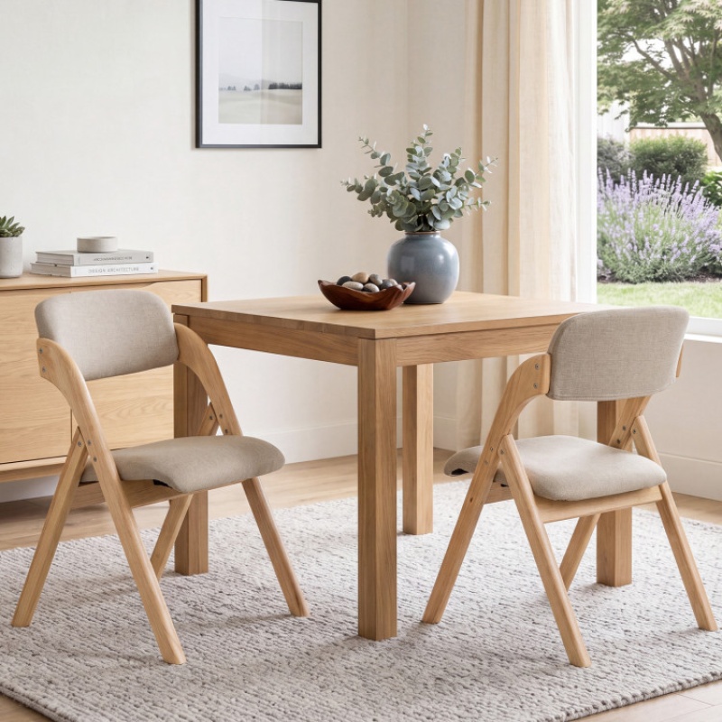 Folding Dining Chairs Set Of 2 With Cushion-Beige