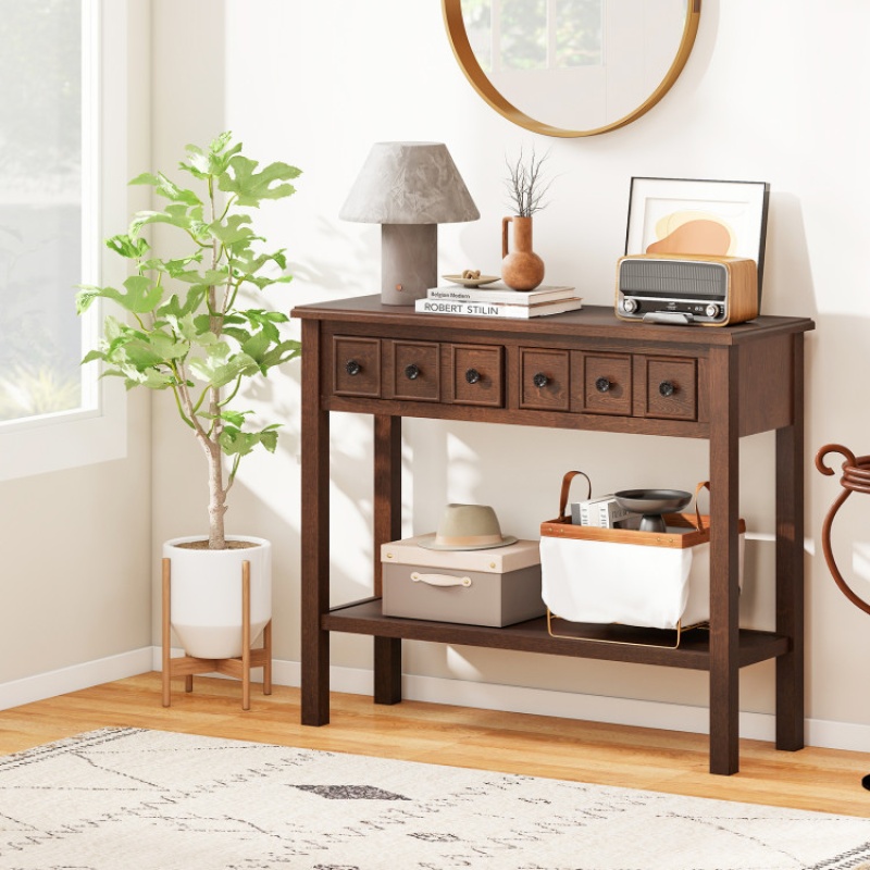 38 Inch Rustic Console Table with 2 Drawers