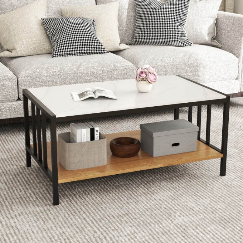 2 Tier Coffee Table With Sintered Stone Tabletop - White