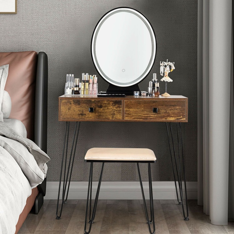 Industrial Makeup Dressing Table With 3 Lighting Modes-Rustic Brown