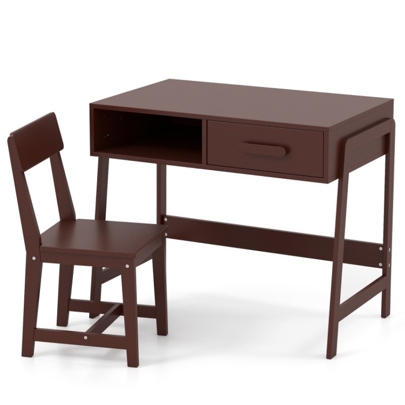 Kids Desk And Chair Set With Storage Drawer And Hutch