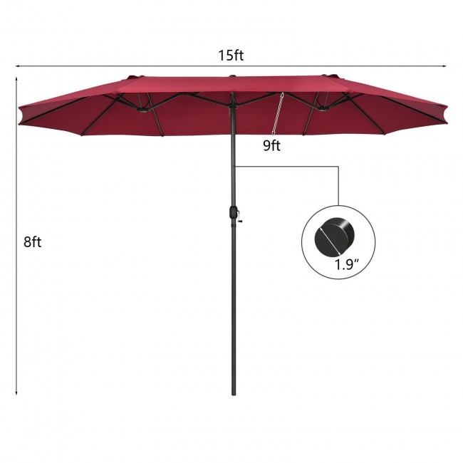 15 Feet Patio Double-Sided Umbrella With Hand-Crank System