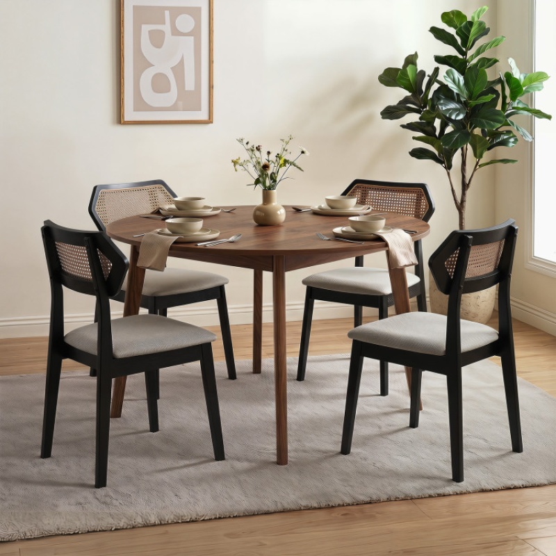 Mid Century Rattan Dining Chairs Set of 4