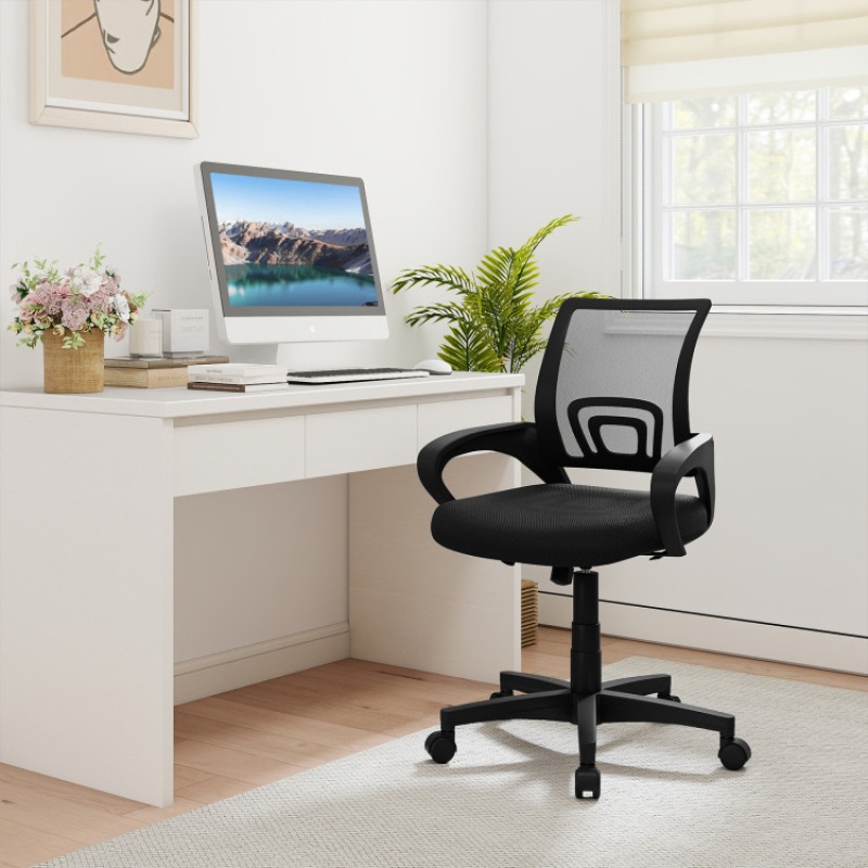 Mid-Back Mesh Office Chair With Lumbar Support - Black