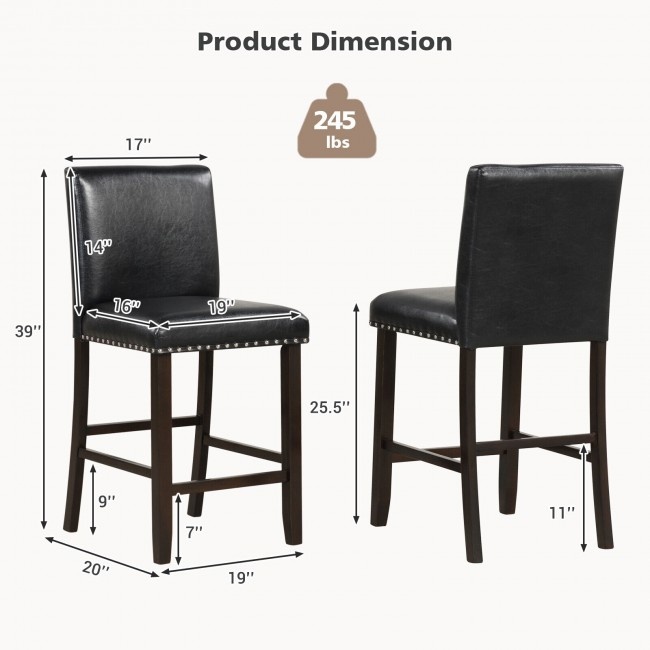 Set Of 2 Bar Stools Pvc Leather Counter Height Chairs For Kitchen Island